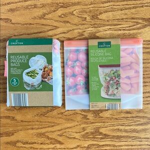 Crofton Reusable Bundle - 5 Produce Bags and 1 Silicone Bag 34oz capacity.